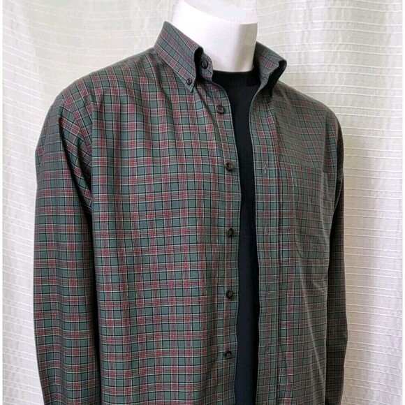 L.L. BEAN Wrinkle Resistant Shirt Lt-Mid Weight Cotton Plaid Green Red Men's M - Picture 1 of 13